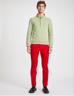 Sweatshirt Stand Up Collar Homme - Vert Kaki - Coton BIO