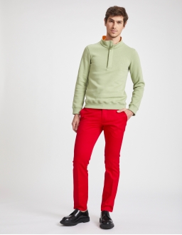 Sweatshirt Stand Up Collar Homme - Vert Kaki - Coton BIO