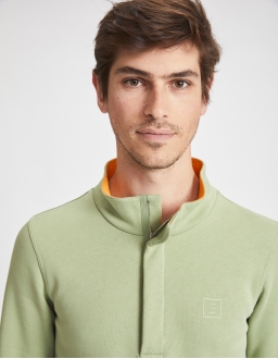 Sweatshirt Stand Up Collar Homme - Vert Kaki - Coton BIO