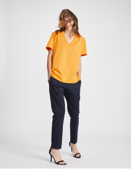 T-Shirt Col V Femme - Orange