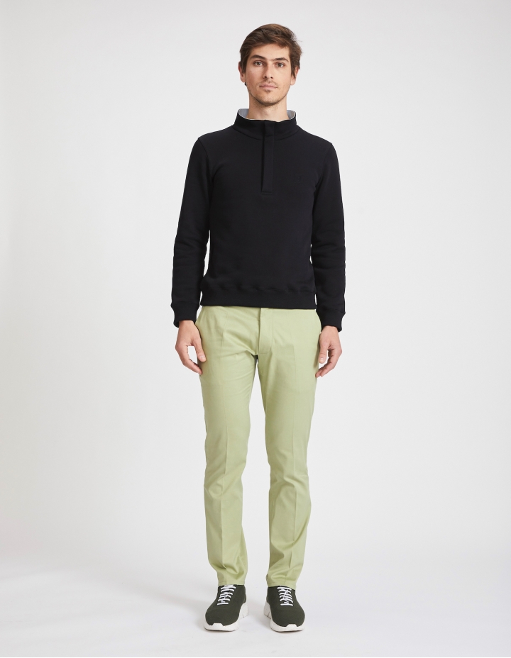 Sweatshirt Stand Up Collar Homme - Noir - COTON BIO