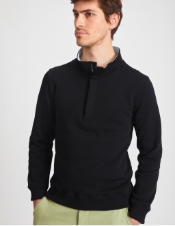 Sweatshirt Stand Up Collar Homme - Noir - COTON BIO