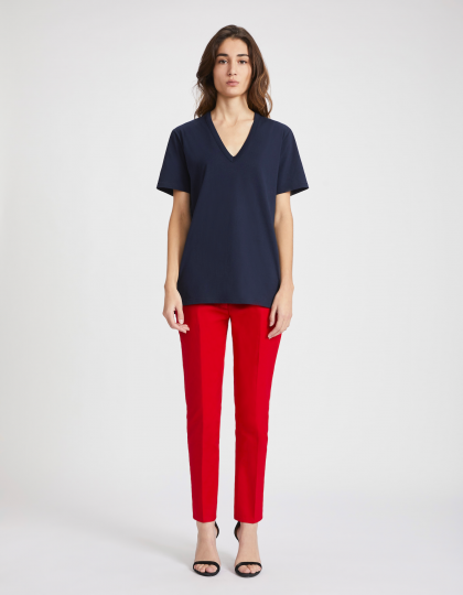 T-Shirt Col V Femme - Bleu...