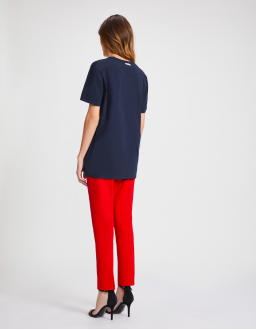 T-Shirt Col V Femme - Bleu Marine