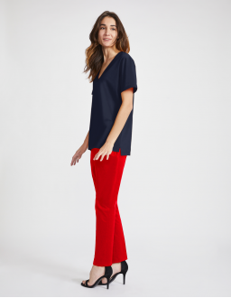 T-Shirt Col V Femme - Bleu Marine